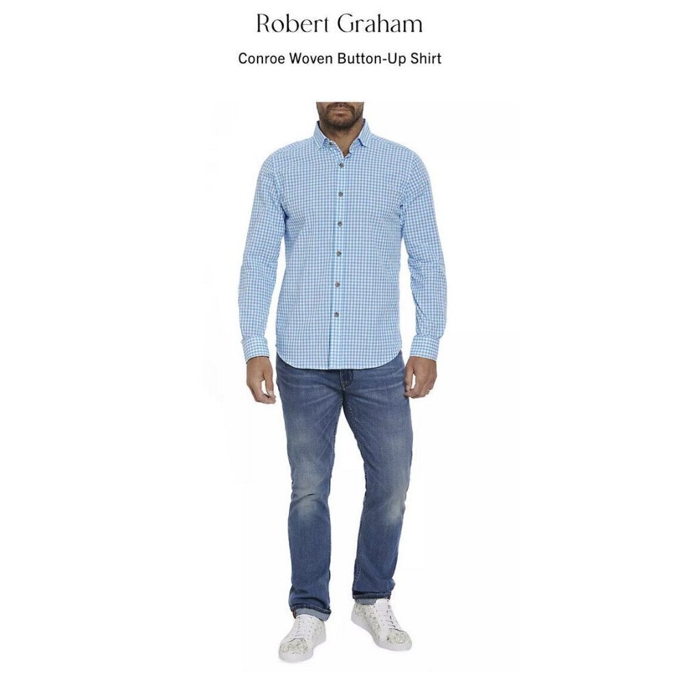Robert Graham NWT Men’s Conroe, Button-Down Shirt Blue Gingham Medium $168 New - Picture 3 of 6